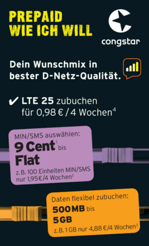 Congstar Prepaid wie ich will Handy SIM Karte